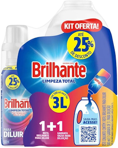 Brilhante Kit Garrafa Para Diluição + Lava-Roupas Líquido Concentrado Para Diluir Limpeza Total 500Ml Refil - Ekonomia