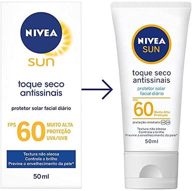 Protetor Solar Facial NIVEA SUN Toque Seco Antissinais FPS60 50ml, Nivea - Ekonomia