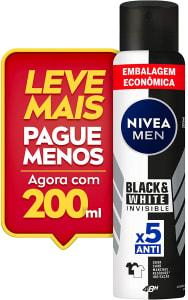 10 Unidades Desodorante Antitranspirante Nivea Men Aerosol Invisible Black & White 200ml - Ekonomia