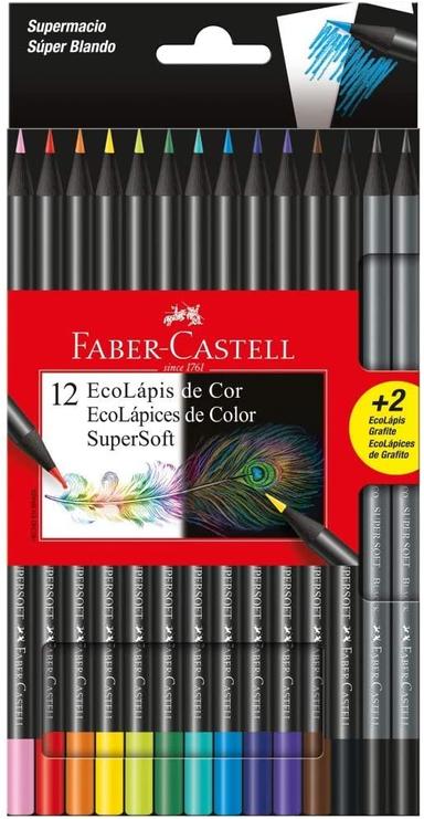 Lápis de Cor, Faber-Castell, EcoLápis Supersoft, 120712SOFT+2, 12 Cores + 2 Grafite - Ekonomia