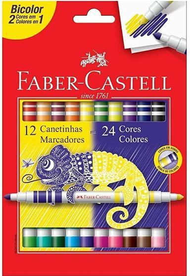 Canetinha Hidrográfica Bicolor, Faber-Castell, 12 Canetas/24 Cores - Ekonomia