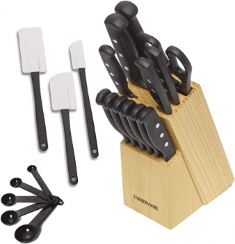 Conjunto de 22 peças de facas e utensílios de cozinha Farberware de aço inoxidável de alto carbono, preto - Ekonomia